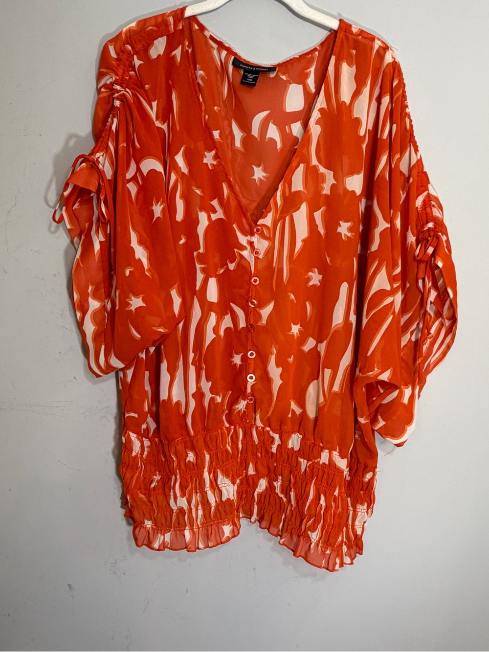 Ashley Stewart orange cream adjustable sleeve chiffon sheer blouse size 22